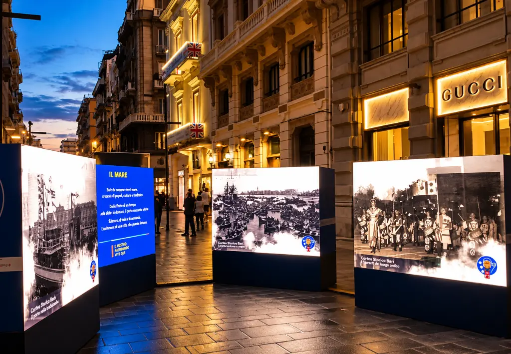 Mostra storica sul mare di Bari al crepuscolo.webp