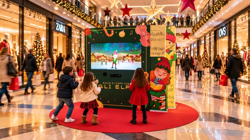 Bambini danzano con gli elfi natalizi.webp